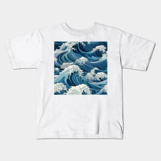 Ephemeral Crests: Hokusai Waves Reimagined Kids T-Shirt